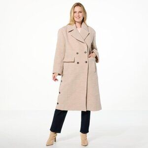 Wynne Layers Coat Plus Size 1X Woven Melton Button Detail Pale Oatmeal Neutral
